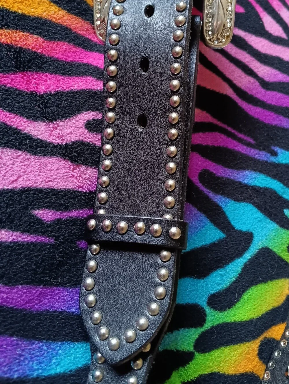 🖤 Nocona Belt Co Floral Western Scalloped Rhinestone Studded Leather XL Black